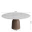 Table de salle à manger Amberly Travertin et dessus en pierre avec base en bois massif - Design moderne pour la maison et le divertissement-888407944-888406133