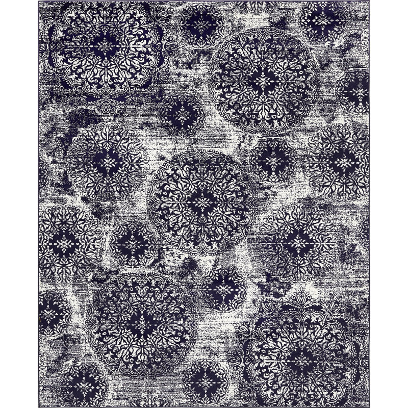 Brandt Floral Area Rug, Navy Blue, Rectangle 9' x 12'
