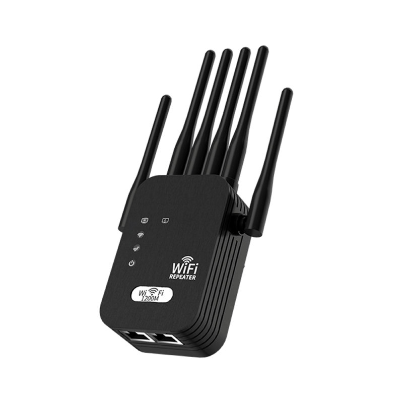 WiFi Range Extender, 6 External Antennas Dual Band 2.4GHz & 5GHz 1200Mbps Wireless WiFi Booster Signal Amplifier, Indoor Home Use, UK Plug, Black