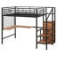 Lit mezzanine double en métal avec bureau et grille, cadre de lit élégant avec échelle de rangement latérale et garde-robe, pour enfants adolescents