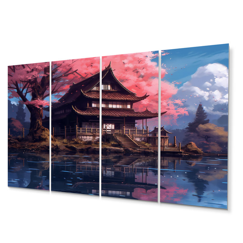 Ensemble de 4 décorations murales «Cherry Blossom At The Samurai Land» en métal