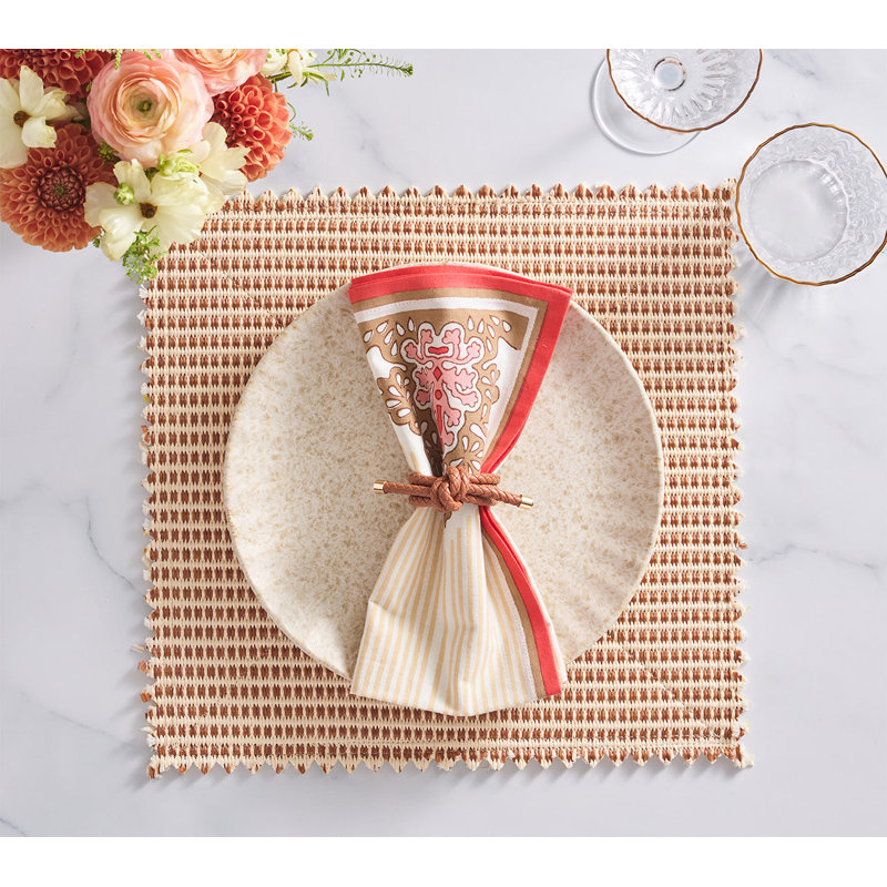 Filigree Napkin, White/Brown/Coral