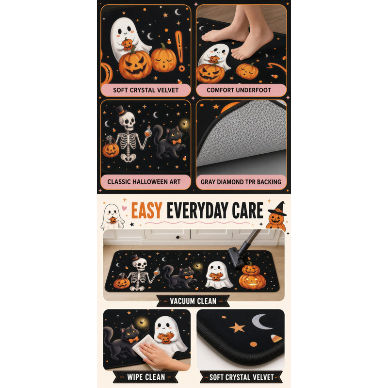 Tapis de cuisine anti-dérapant Halloween, Noir