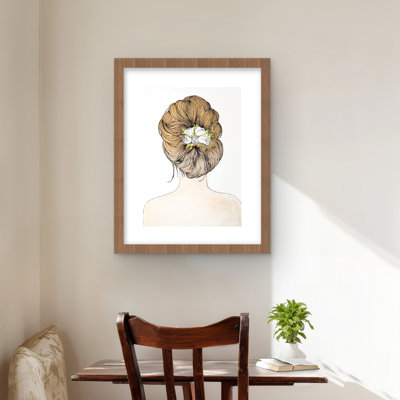 Dame avec des fleurs aux cheveux blonds - impression encadrée avec passe-partout