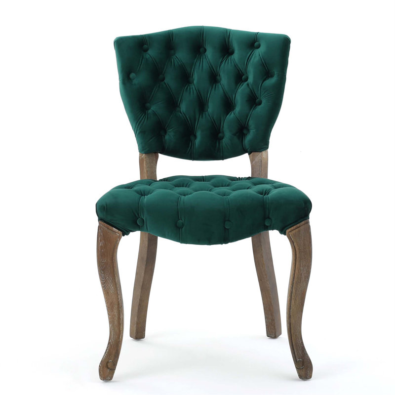 Chaise Parsons rembourrée et capitonnée Richard, Faux velours bleu marine