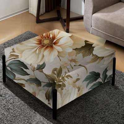 Beige Timeless Floral Peony Elegance - Floral Large Square Ottoman
