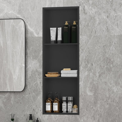 12"W x 36"H x 4"D No Tile Needed 3-Tier Stainless Steel Shower Niche, Vertical or Horizontal Installation for Bathroom,Matte Black