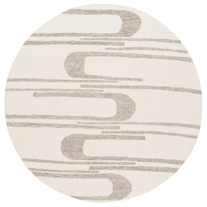 Baasit Ebony Hand Tufted Wool Cotton Abstract Rug in Gray, Round 6'