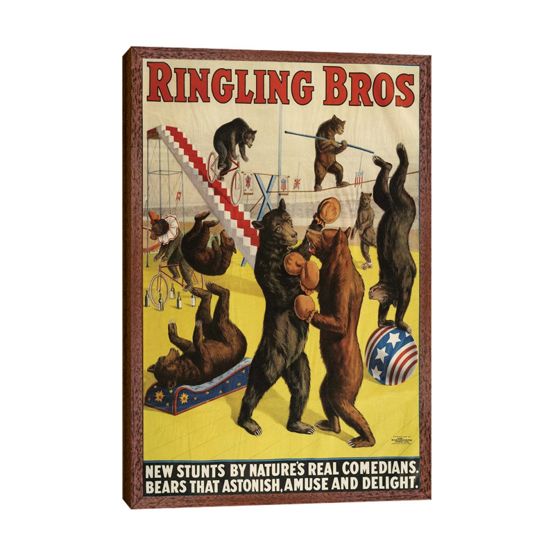 1900s Ringling Bros Circus - Print on Canvas, 101.6 cm H x 66.04 cm W, Classic Brown Wood Framed