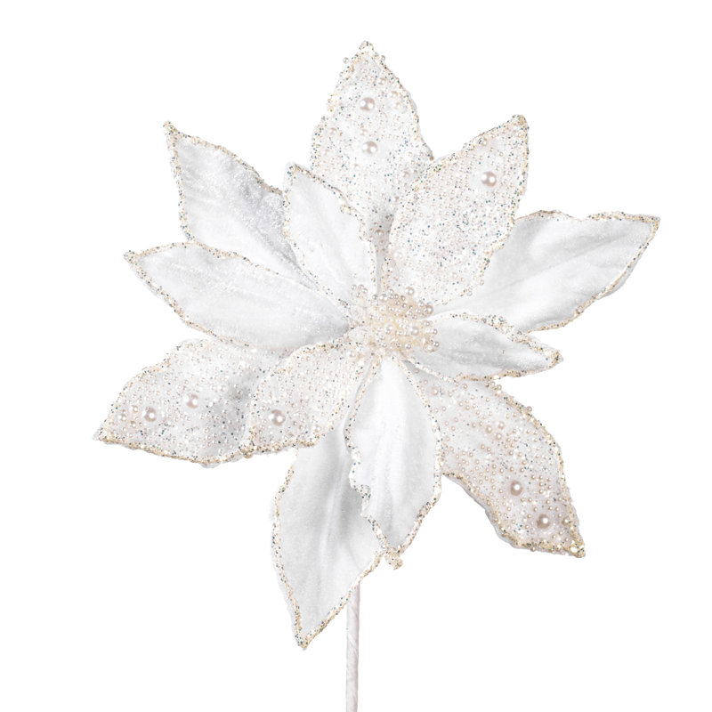 Poinsettia perlé ivoire 17" 11" Flwr 2/Bg, Ivory