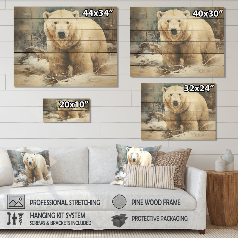 Ours polaires, solitude I - reproduction d'ours sur bois, H 24 po x l 32 po