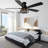 52 Inch Farmhouse Flush Mount Ceiling Fan with Lights, 6 Speeds Black Low Profile Ceiling Fan with Remote