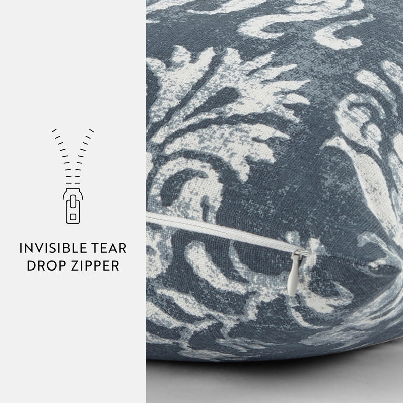 Elegant Patterns Cotton Decor Throw Pillow in Distressed Floral, Navy