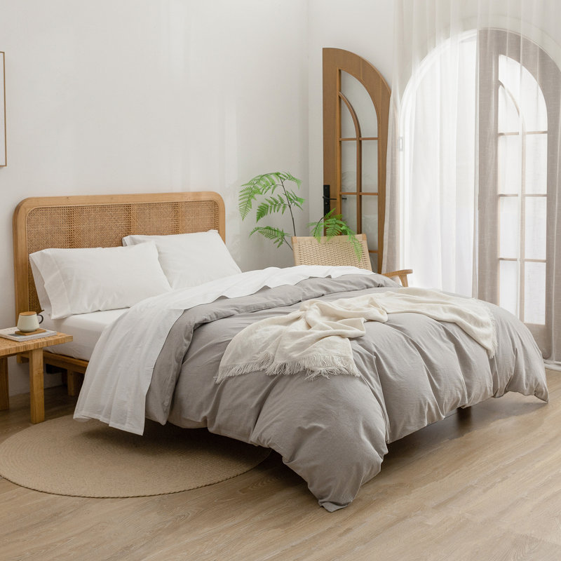Ensemble de draps 100% coton délavé Bestouch, Ensemble de draps pour lit simple avec 1 taie d'or, Blanc cassé