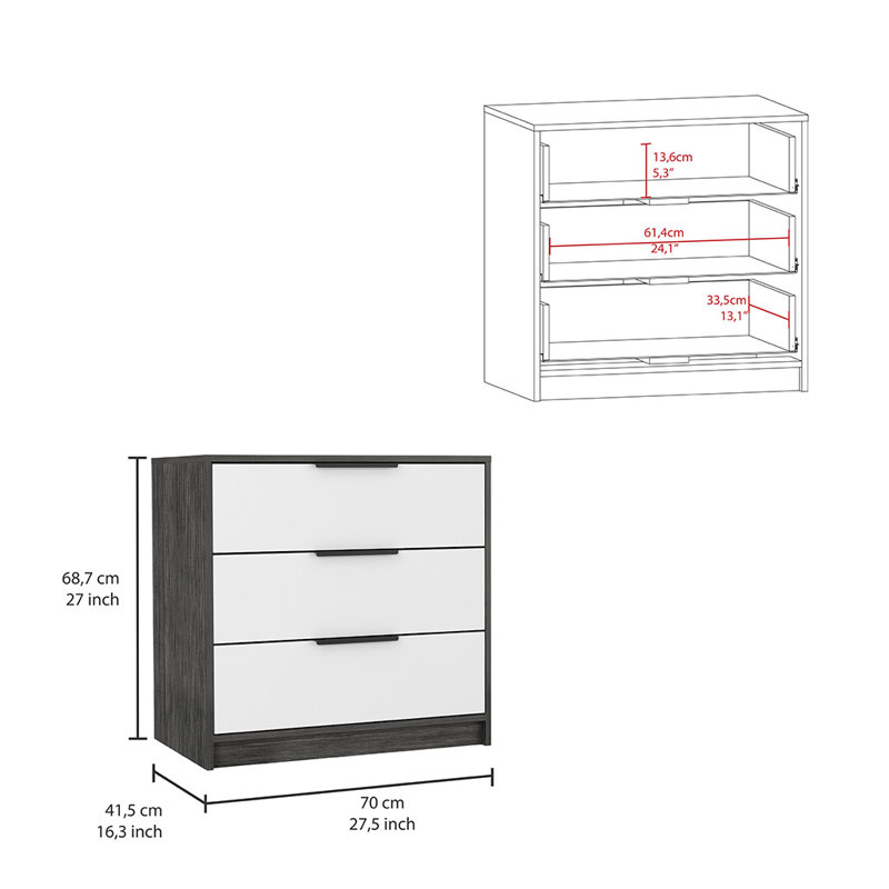 Nasura 3 - Drawer Dresser, Beige/White