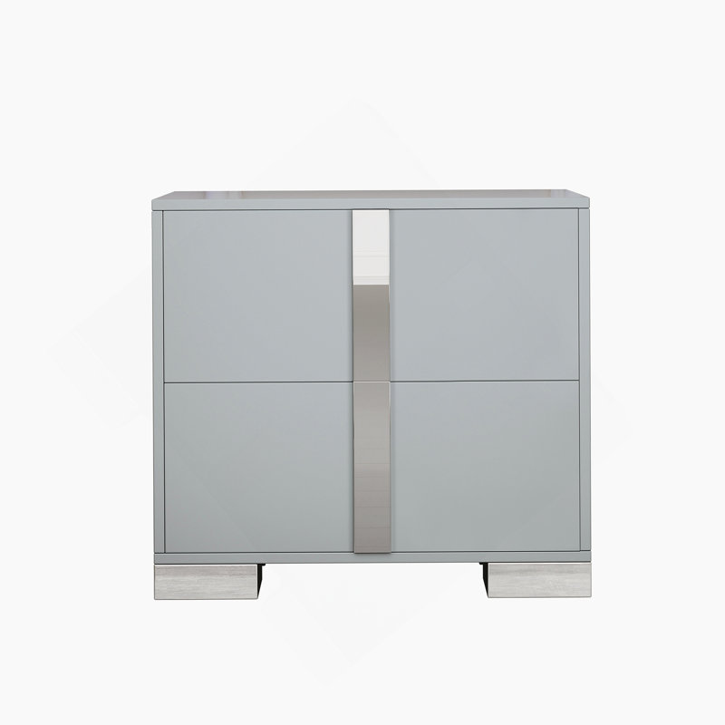 Table de chevet élégante avec pied en métal, table de chevet en miroir avec 2 tiroirs pour chambre à coucher, salon, gris (ancien SKU: WF319353AAE)