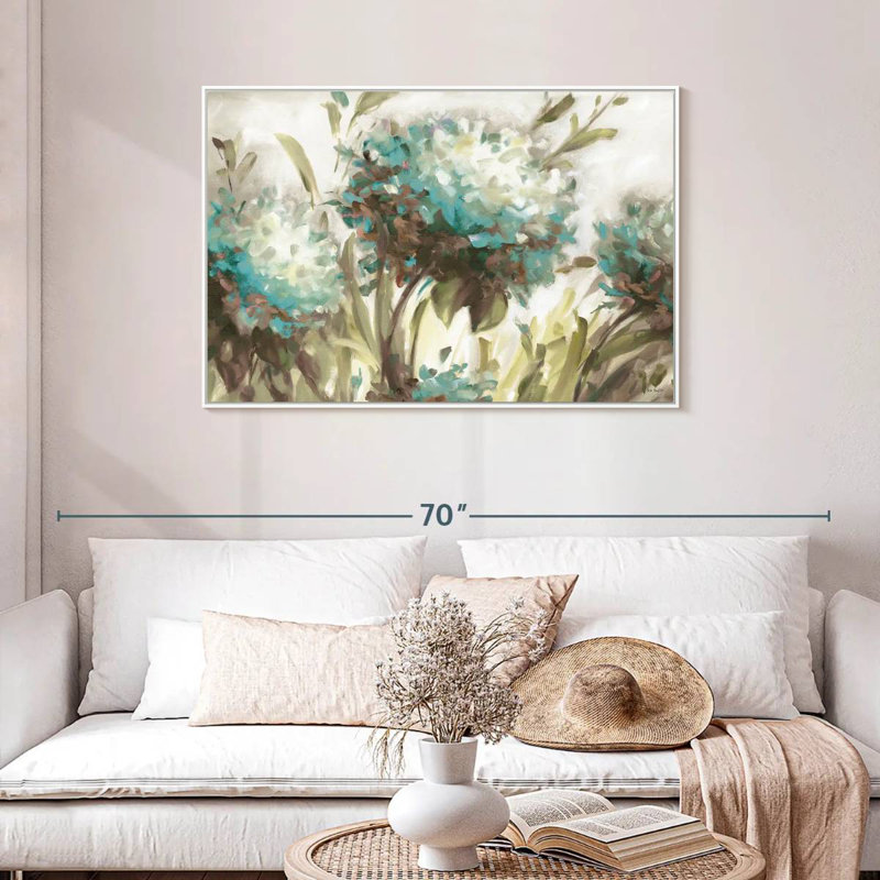 Hortensia champ neutre, Cadre flottant blanc, 43 po x 29 po