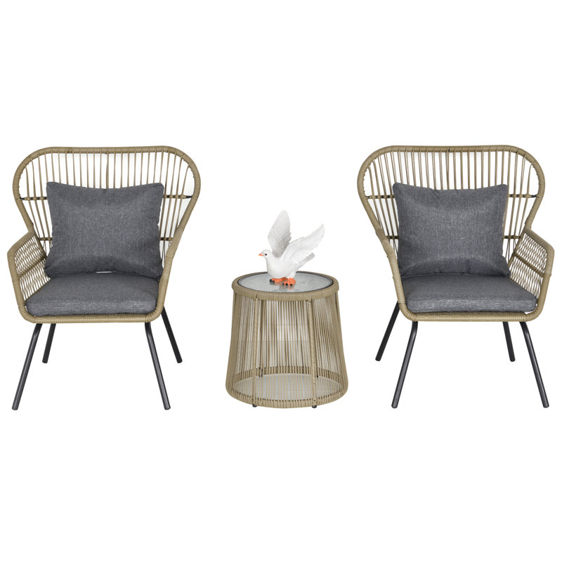 Aalijah 2 - Person Patio Dining Set with Round Table , Cushions Included, Coffee