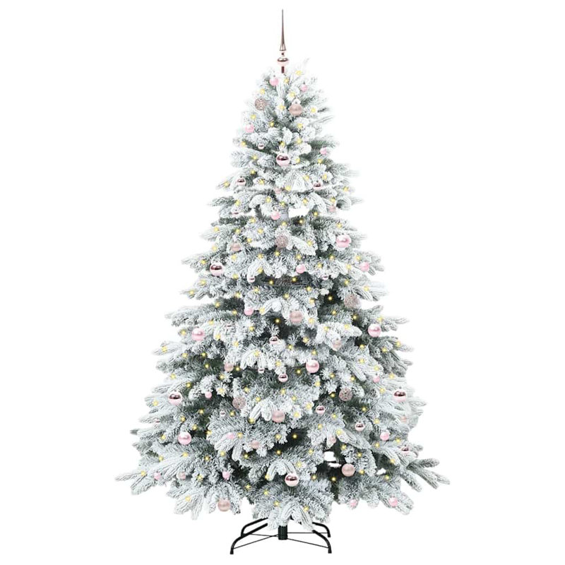 Artificial Christmas Tree with 300 LEDs Green PE and PVC, 6.89' H, White/Pink