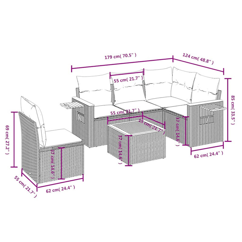  6 Piece Patio Sofa Set With Cushions Grey Poly Rattan (US Only)