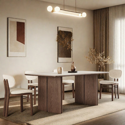 Rectangular walnut colour pure white dining table