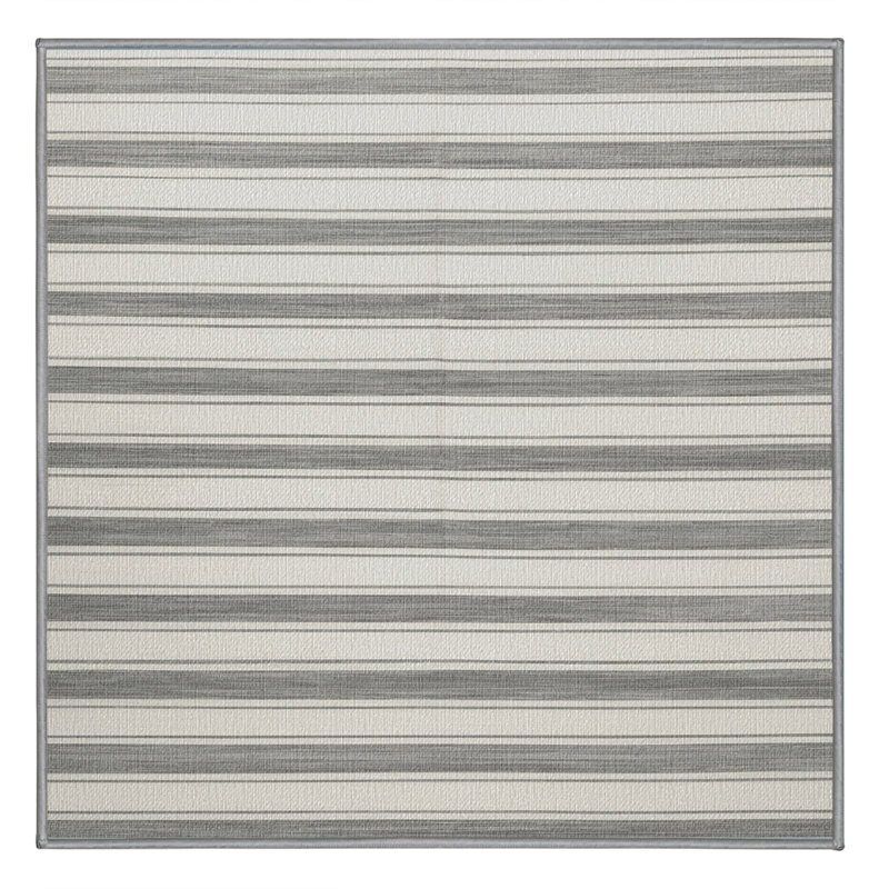 Washable Cloud White Gray Striped Area Rug, Square 4'