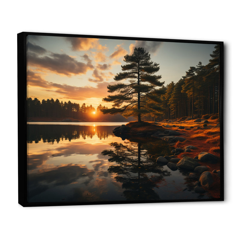 Sérénade de pin sur toile, H 30 po x l 40 po x P 1,5 po, Cadre flottant noir