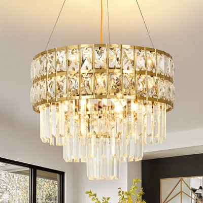  4-Light Round Pendant Ceiling Light with K9 Crystal Drops