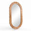 Miroir sur pied ovale ondulé vintage en bois sculpté, cadre en bois naturel