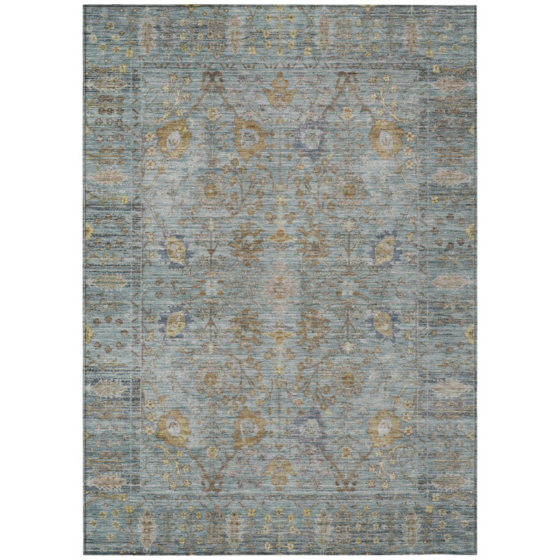 Teal Rectangular Washable Synthetic Indoor/Outdoor Rug 3' x 5'