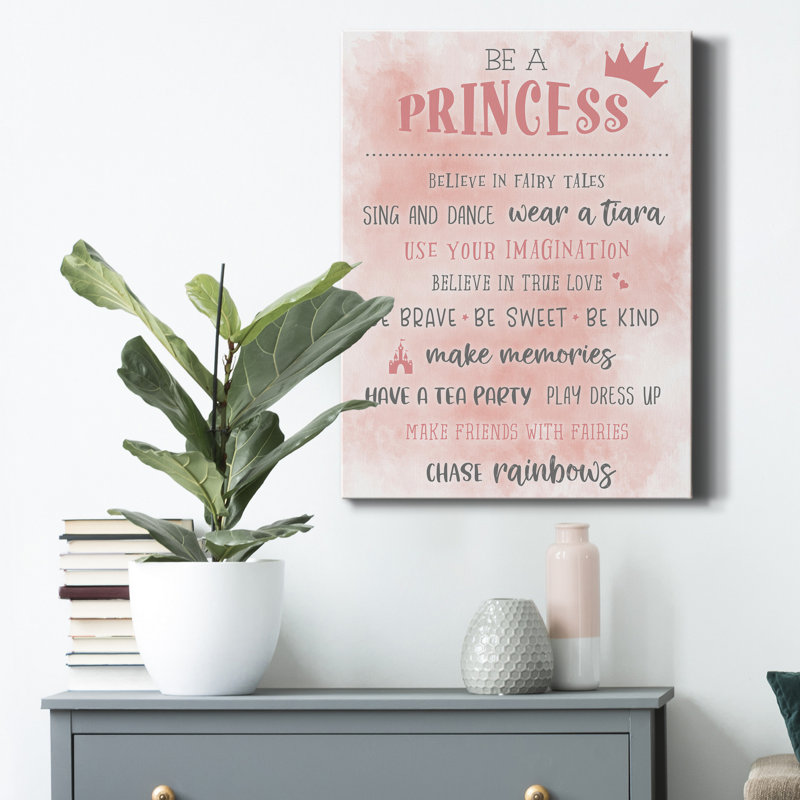 «Be a Princess», reproduction d'art textuel sur toile tendue, H 20 po x l 16 po x P 1 po