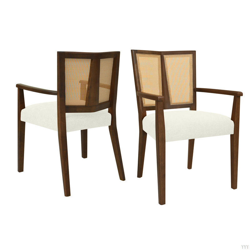 Ensemble de 2 chaises avec accoudoirs, Noyer, Beige