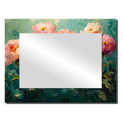 Farm House Peonies Green Petal Harmony II - Floral Mirror Wall Decor - Printed On Metal