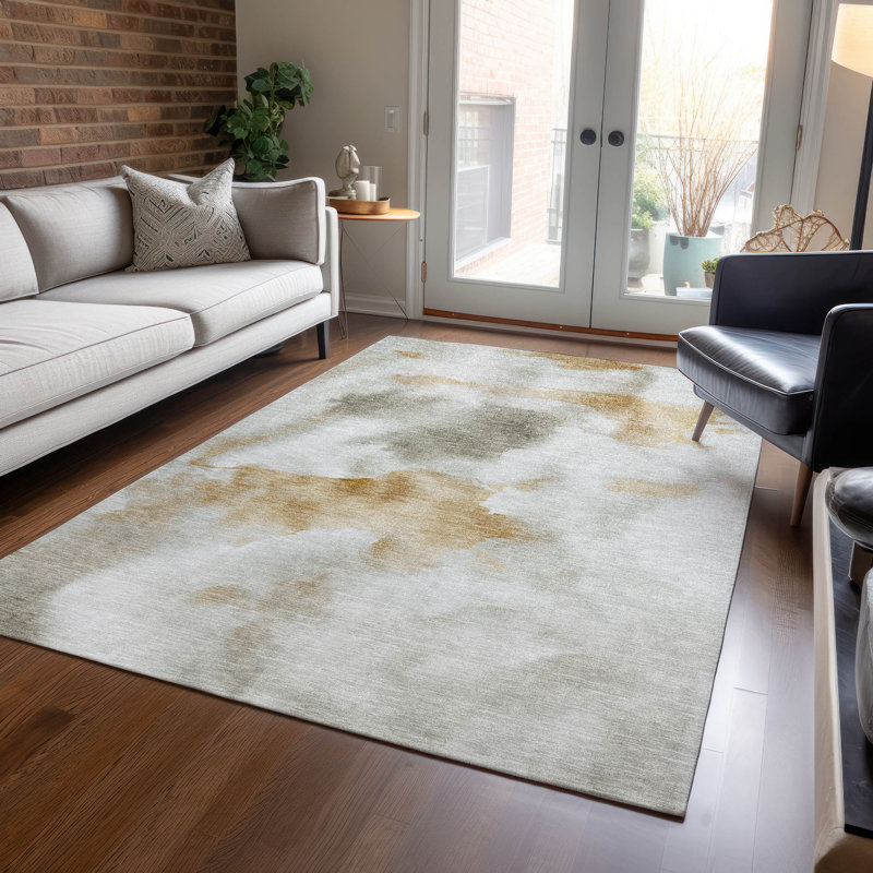 Machine Washable Indoor/Outdoor Xhevrie Putty Rug, Rectangle 9' x 12'