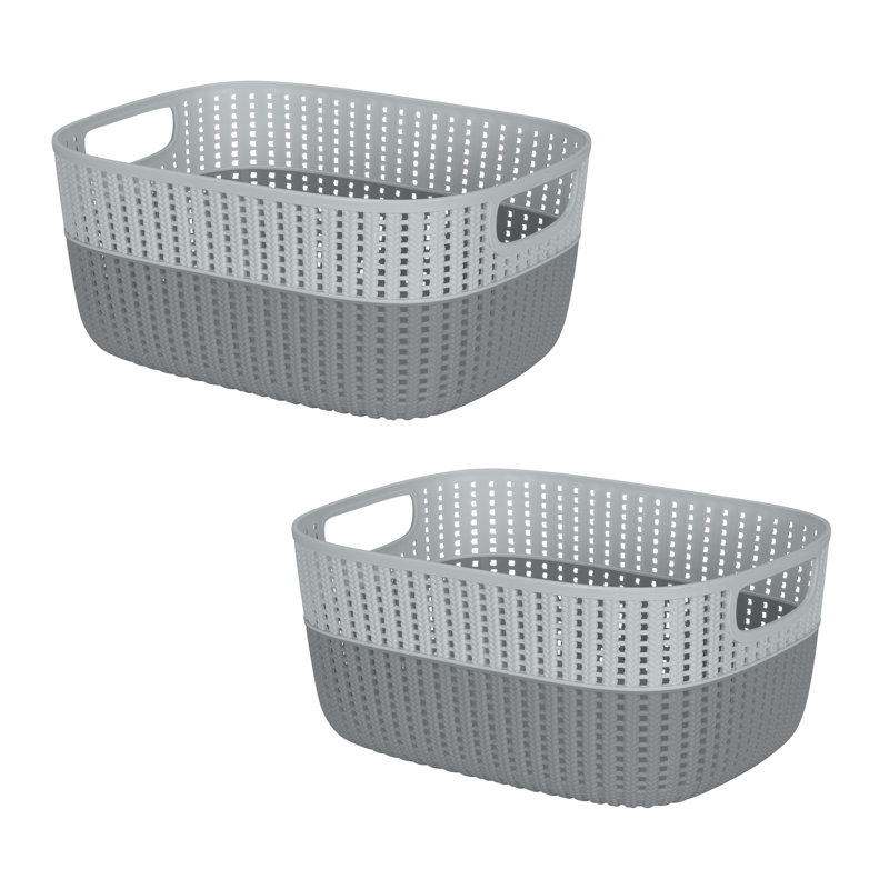 Panier décoratif en plastique, Gris, H 6,75 po x l 14,75 po x P 11,25 po, 2