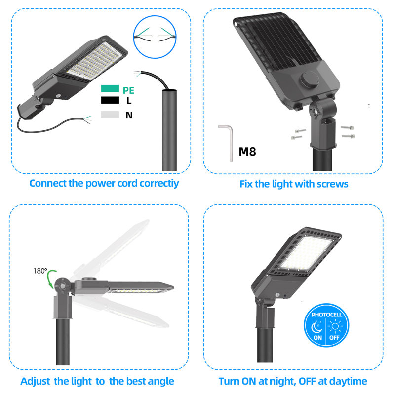 300 lumières de stationnement à DEL de 300 W avec monture à photocellule, 39 000 lm de lumière extérieure à fixation sur poteau, 5 000 lumières de boîte à chaussures à DEL, IP65 lumière de sécurité anti-inondation commerciale pour la cour, l'allée, ETL