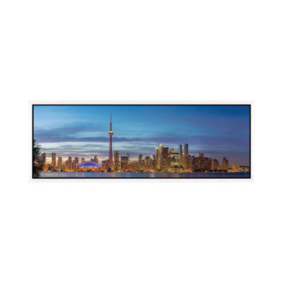 Skylines and CN Tower from Toronto Island Park, Toronto, Ontario, Canada 1 Piece Floater Frame Panoramic Wall Art on Canvas