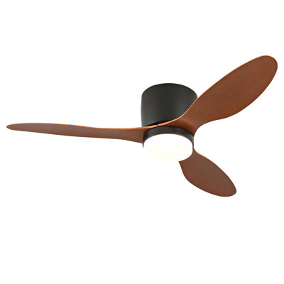 42 Inch Ceiling Fans With Lights, Flush Mount Low Profile, 3 Abs Blades Ceiling Fan With Light And Remote, 6-Speed, Reversible Dc Motor, Noiseless, For Bedroom, Indoor/Outdoor, Black+Walnut
