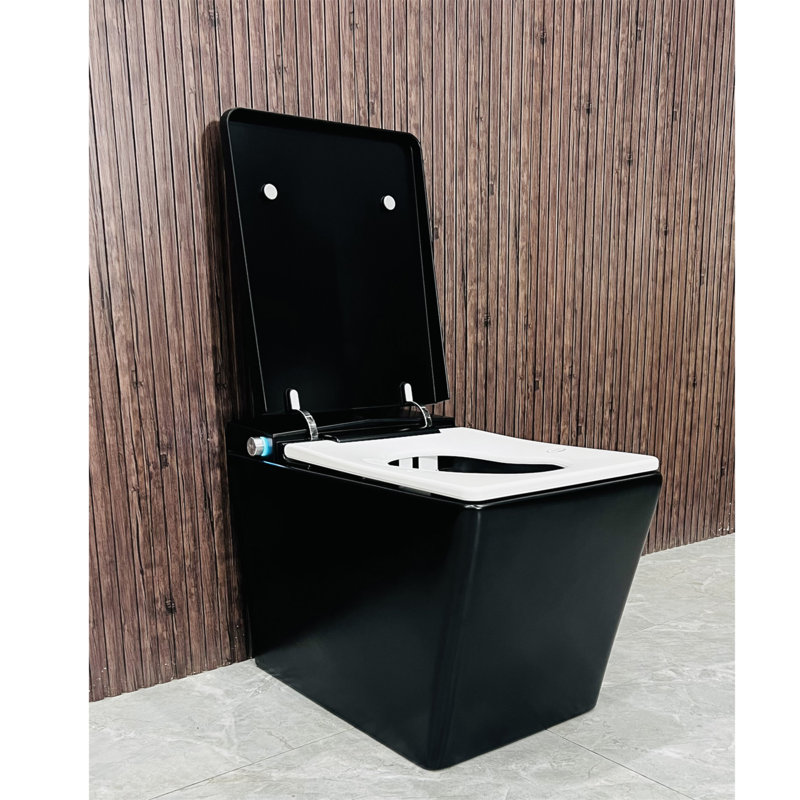 Matte Black Square Ceramic Smart Toilet with Built-In Tank and Heated Seat