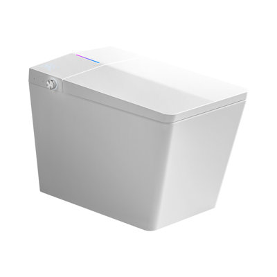 Square Smart Toilet With Built-In Tank For Modern Bathroom, Remote Control, Tankless Bidet Toilet With Foot Touching Lid Opening, Auto Flush, Heated Seat, LED Digital Display, User Memory