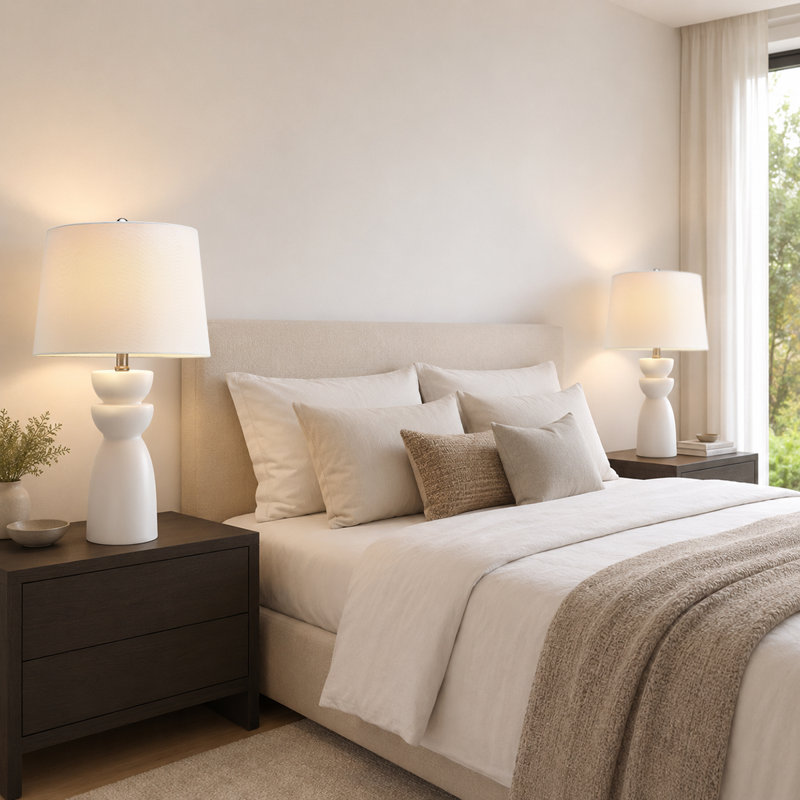 25in White Modern Sculpted Ceramic Table Lamps