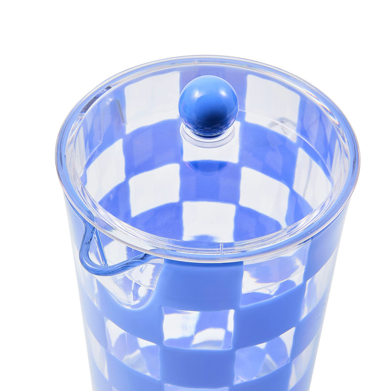Blue Check Acrylic Pitcher, Blue/Clear