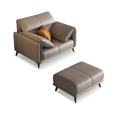 Gray Genuine Leather cushion Arm Chair with Ottoman