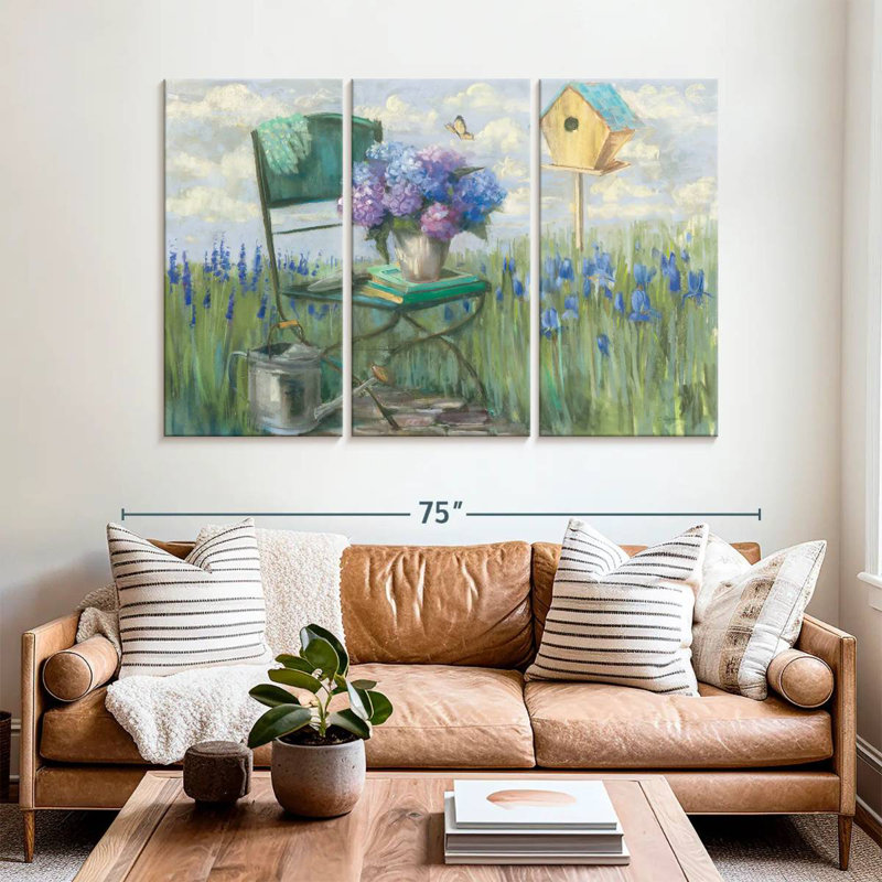 Senne Green Chair With Hydrangea, 42" H x 65" W