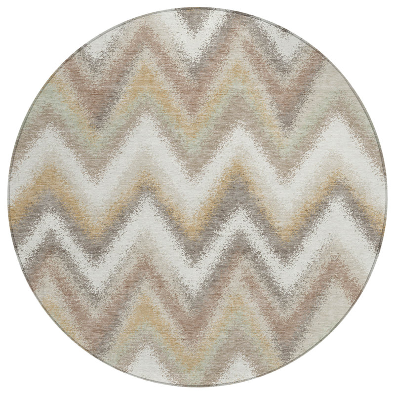 Machine Washable Indoor/Outdoor Chantille ACN2596 Geometric Rug, Ivory, 8' Round