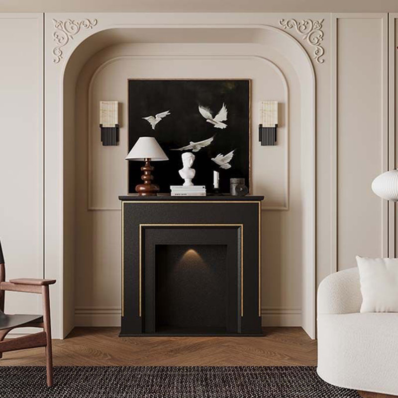 Manufactured Wood Freestanding Fireplace, 47.24" H x 43.31" W x 9.45" D, Black