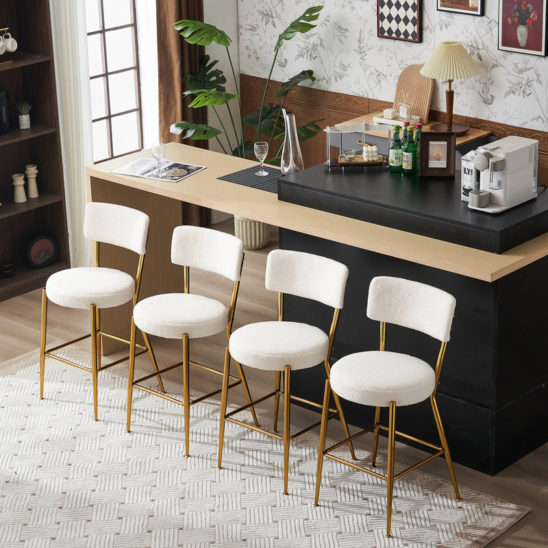 Tabourets de bar rembourrés, tabouret haut à base en métal, convenant à la cuisine, Beige, Doré