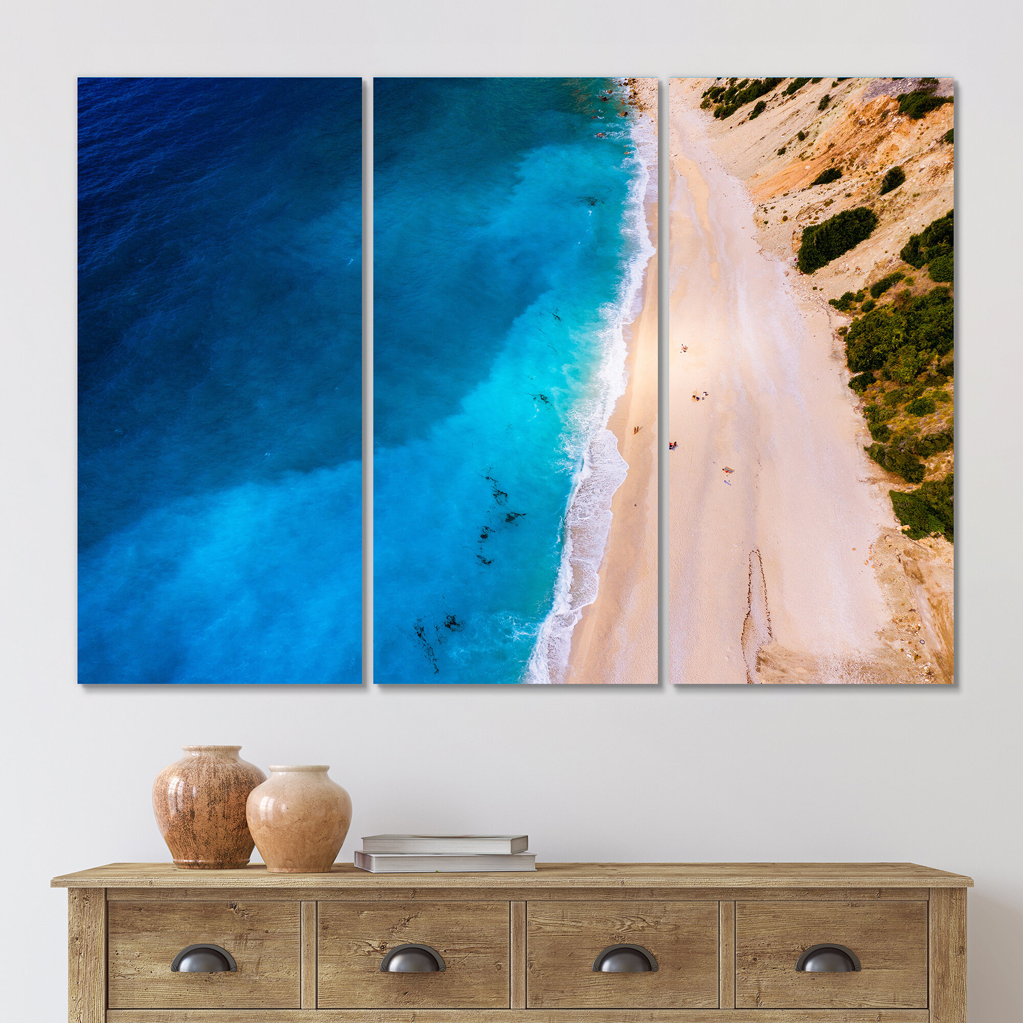 Bless international Aerial View Of Blue Ocean With Beach On Canvas 3 ...