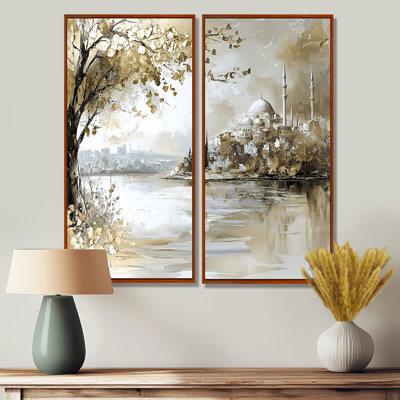 Gold Bosphorus Strait In Turkey - Gold Canvas Prints 2 Pieces