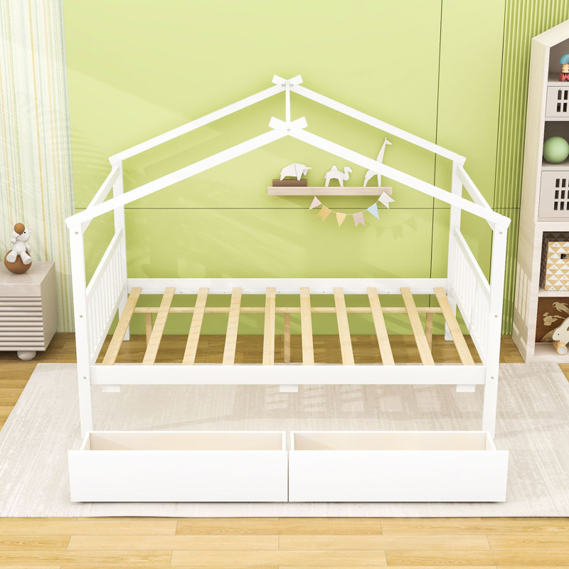 Lit double sur le toit avec tiroirs de rangement, Blanc